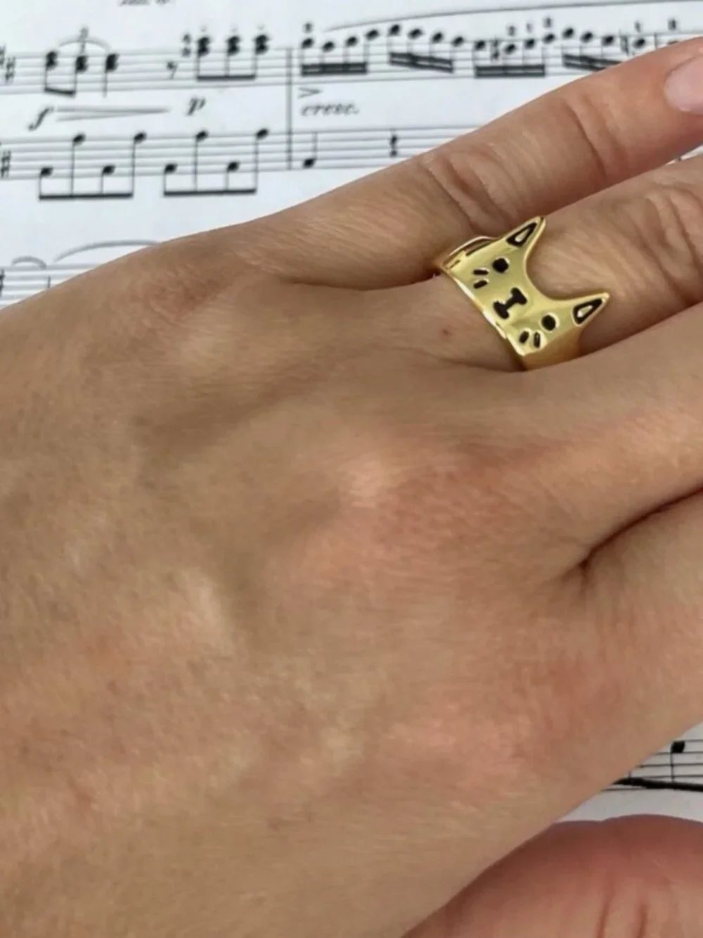 🐱💕 Cute Cat Face Ring Gold Tone Enamel Kitty Adjustable Style